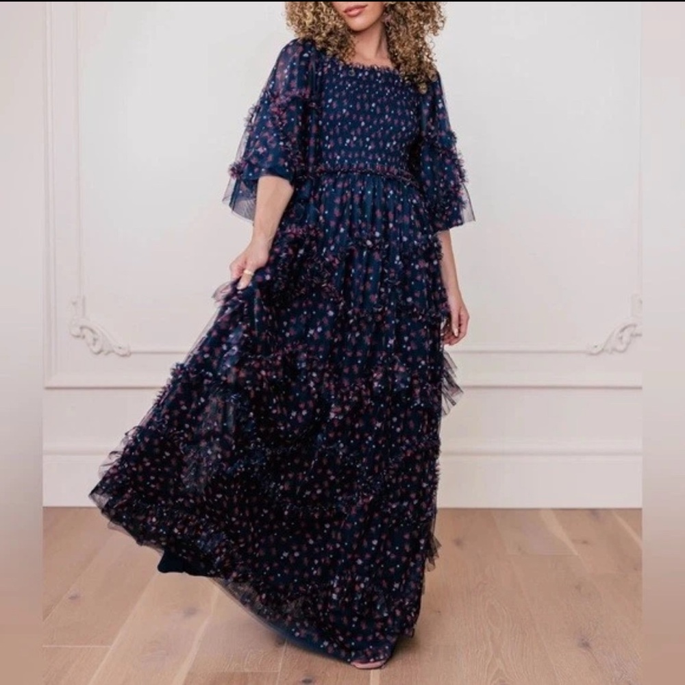 JessaKae Ever after Elegant Navy Floral Maxi Dress